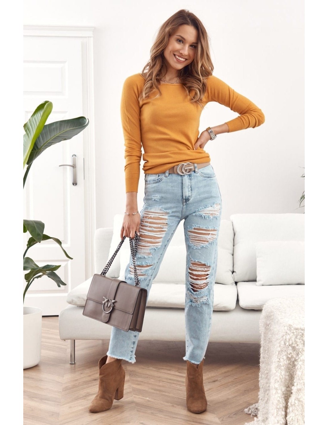 High-waisted jeans trousers Boyfriend 02700 - Online store - Boutique